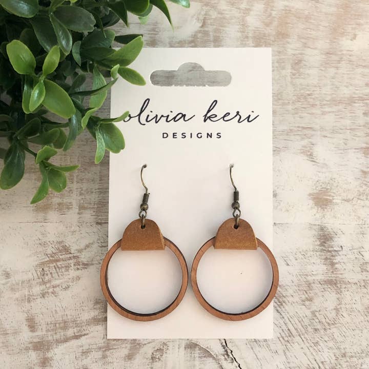 Olivia Keri Designs - Wholesale Dangle Earrings - Wood Hoops - Camel