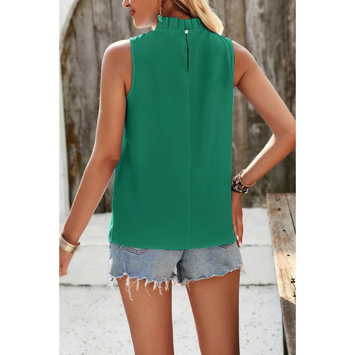 Supreme Fashion – wholesale Blouse – Women’s – Pleated Ruched High Neck Sleeveless Blouson Top4