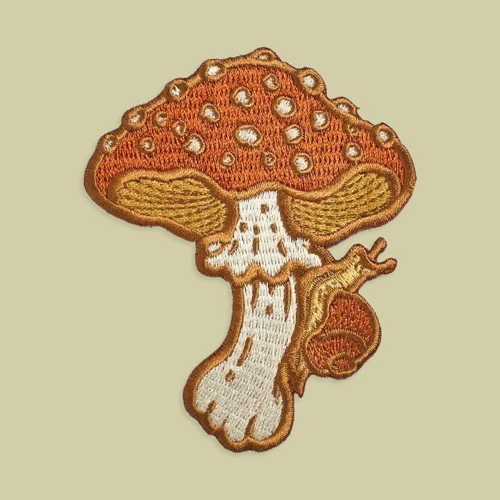 Mustard Beetle - Wholesale Patch - Mushroom and Snail Embroidered Patch, Iron on Patch