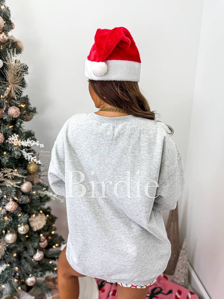 birdie - Wholesale Sweatshirt - Women's - Santa's Favorite Graphic Split Neck Crewneck on Ash Gray1