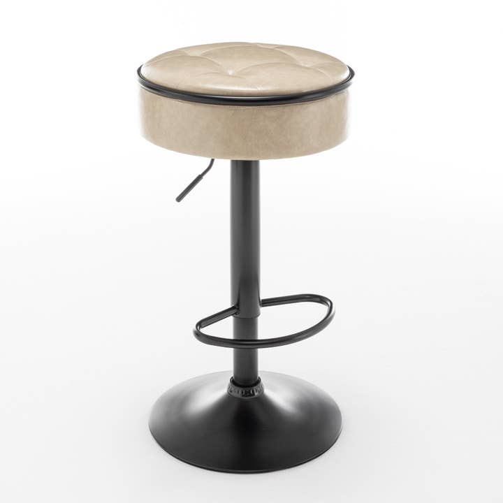 Orange County Decor - Wholesale Stool - Round Storage Bar Stool Set Of 2, Khaki Faux Leather Height Adjustable Barstool, 360 Counter Height Swivel Stool, Armless Bar Chair With Metal Frame For Kitchen Counter Dining Living Room Khaki Set30