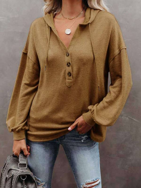Tourtiwi - Vente Sweat à capuche – femme - Sweat à capuche boutonné décontracté de couleur unie8