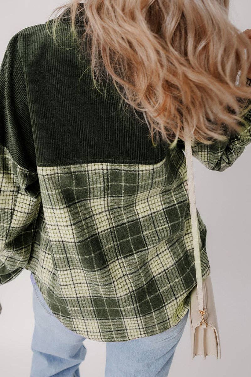 GREEN Plaid Corduroy Button-Up Shirt for wholesale on Faire2