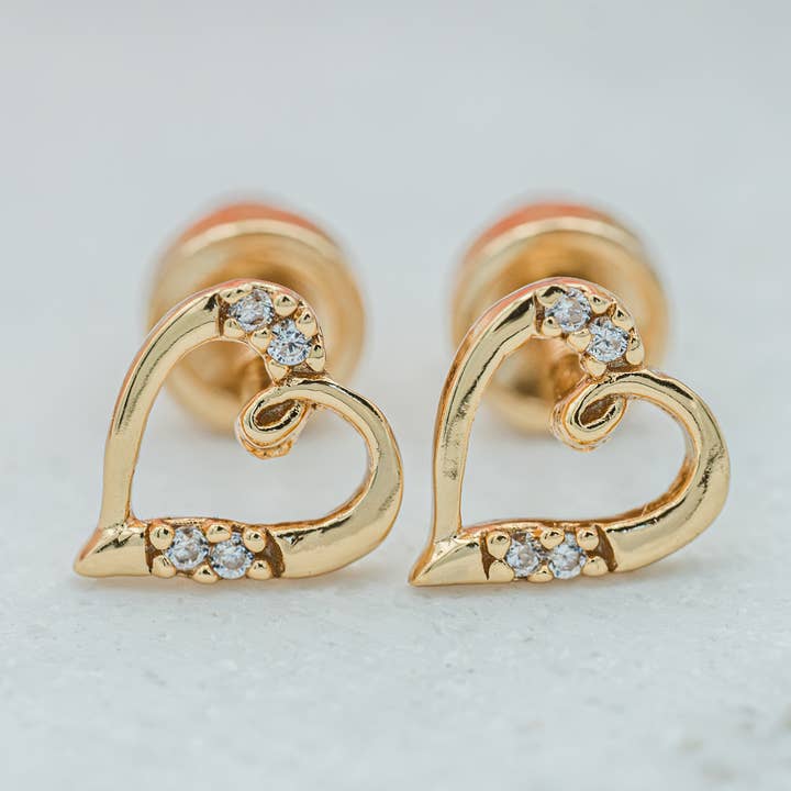 Cherished Moments - Vente Boucles d'oreilles – enfant - Boucles d'oreilles ouvertes en forme de cœur plaqué or 14 carats pour enfants et bébés0