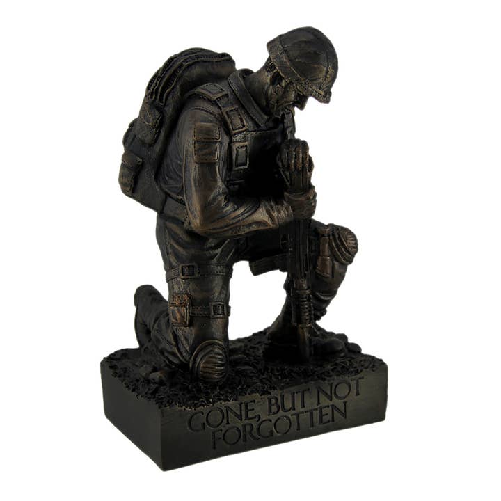Silent Salute Kneeling Military Soldier with Rifle Statue for wholesale by Zeckos