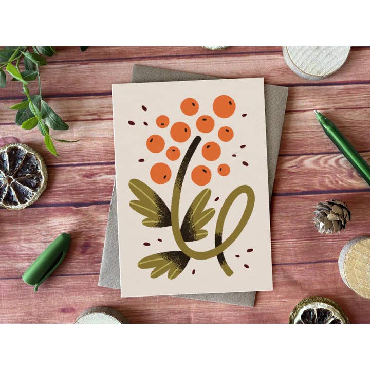 Wonky Flowers Card: Berries for wholesale by Clare Lewis Illustration