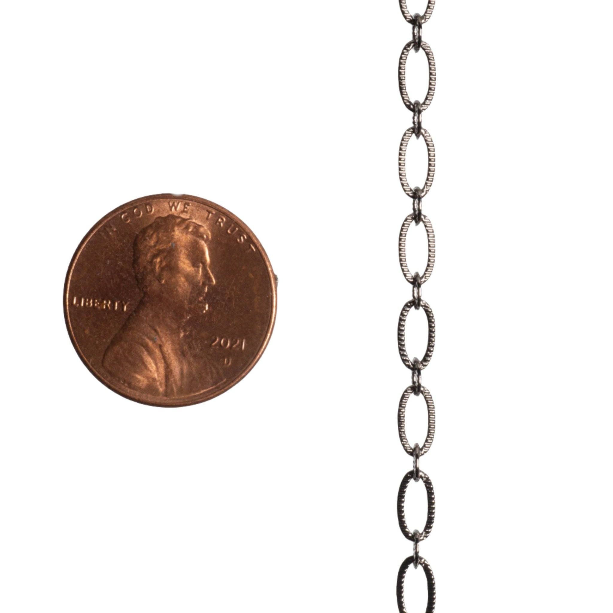 Continental Beads - Wholesale Craft Supplies - 6.4mm x 3mm Textured Oval Cable Chain Sold by The Foot - CH 82011