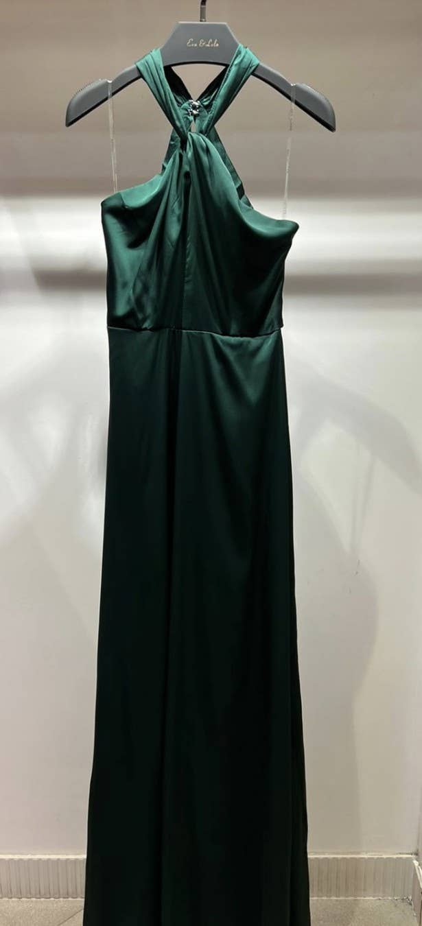 Eva & Lola - Epsilonn – Großhandel Abendkleid – Damen – Langes Satinkleid mit Rückenausschnitt und Beinschlitz – R14599