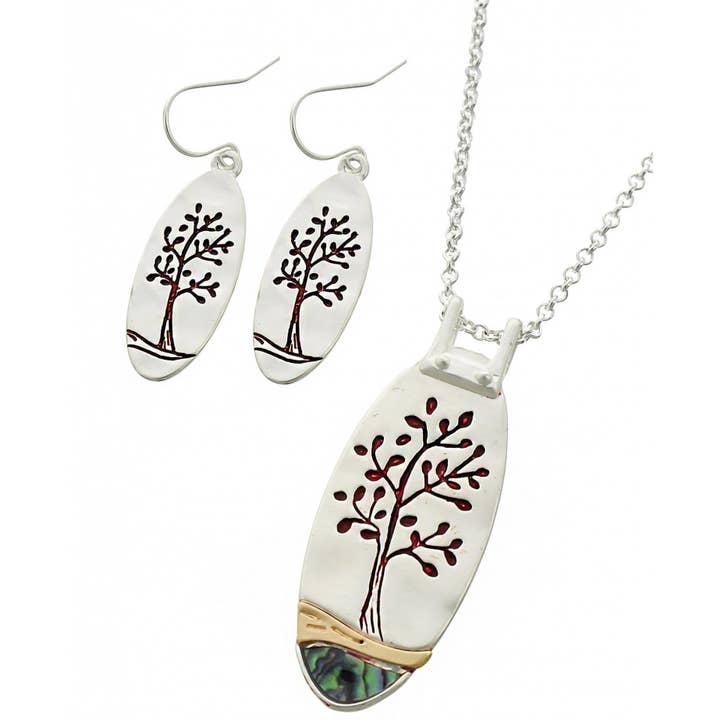 FR2656 Matte_Red & Abalone Tree of Life 3-Tone Oval Set for wholesale by 0011 PREMIERE