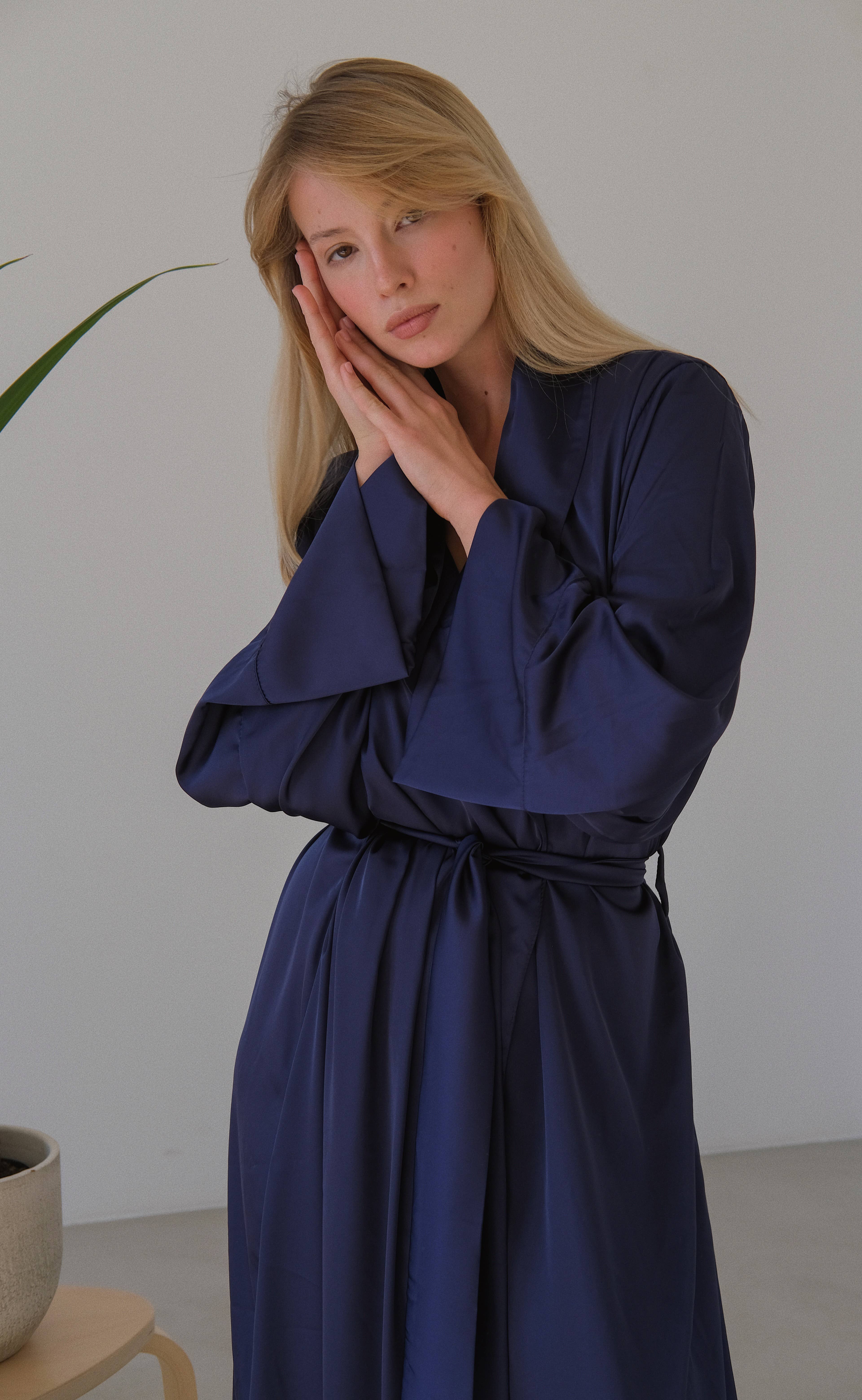 Angie's Showroom - Wholesale Robe - Women's - Long silky robe with shawl collar2