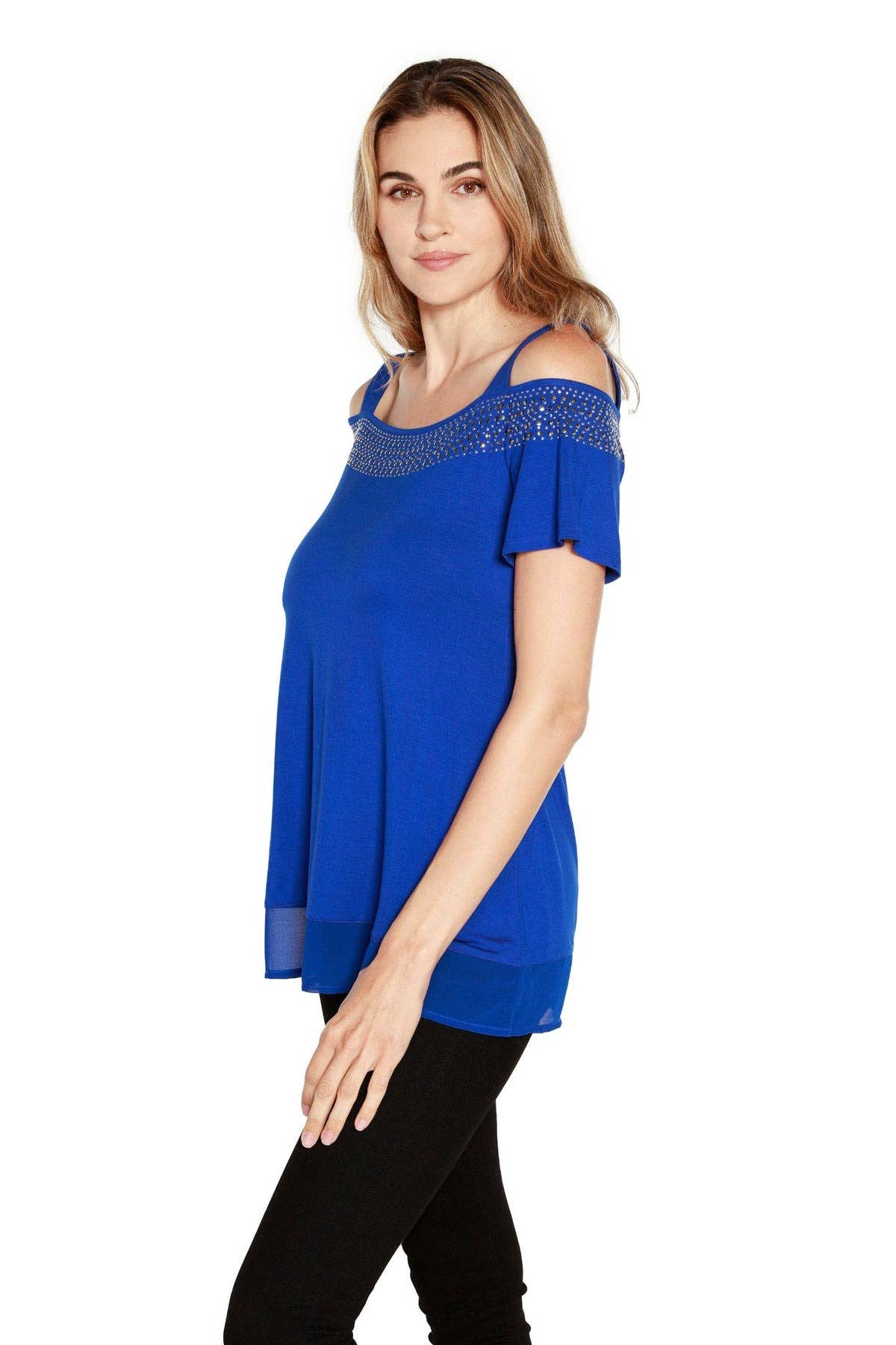 Belldini - Wholesale Blouse - Women's - Women's Cold Shoulder Tunic with Studs and Sequins21
