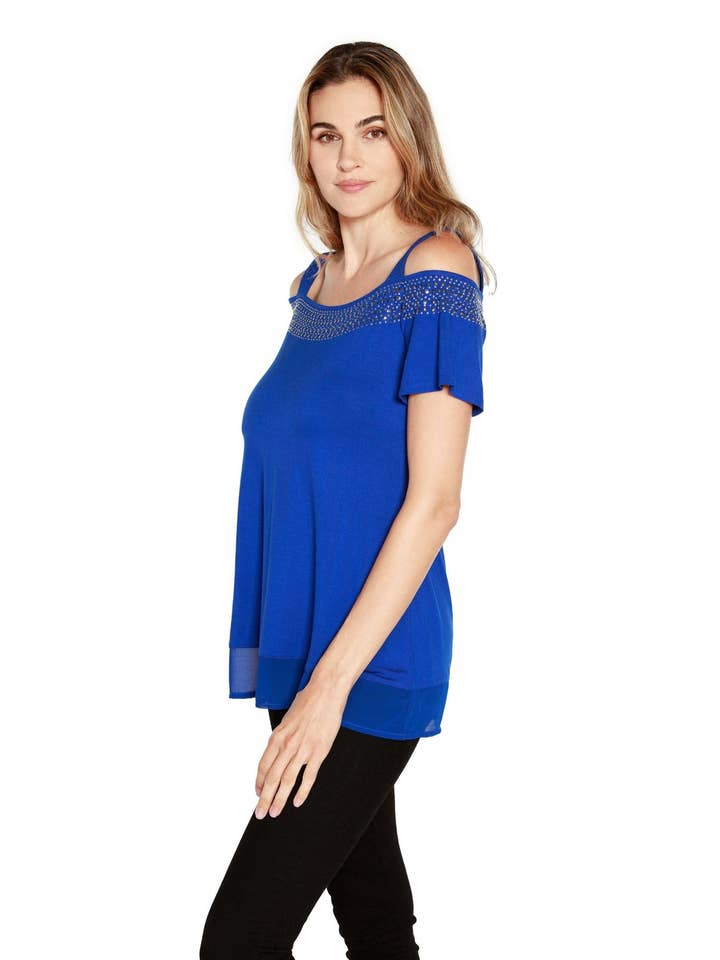 Belldini - Wholesale Blouse - Women's - Women's Cold Shoulder Tunic with Studs and Sequins21