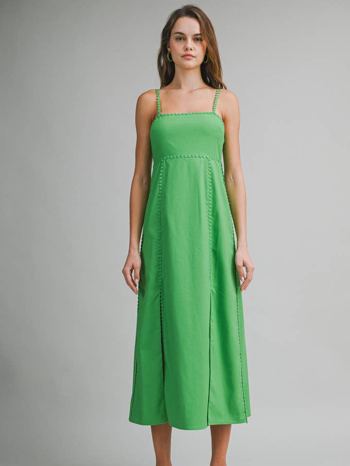 ED6069A Green Scalloped Trim Midi Dress for wholesale by Le Cliche