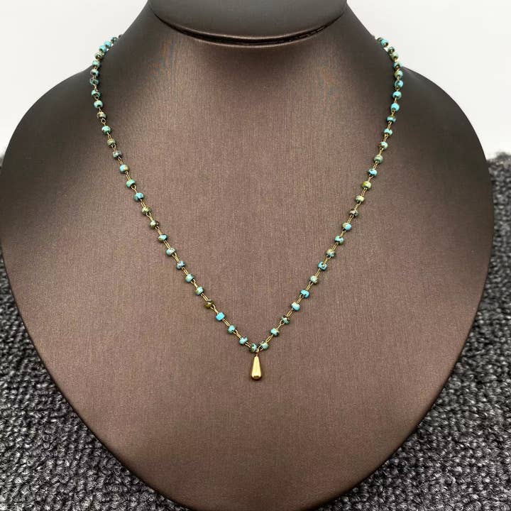 Mio Queena - Wholesale Pendant/Charm Necklace - 18K Golden SS Drop Charm Seed Beads Chain Necklace - FGS