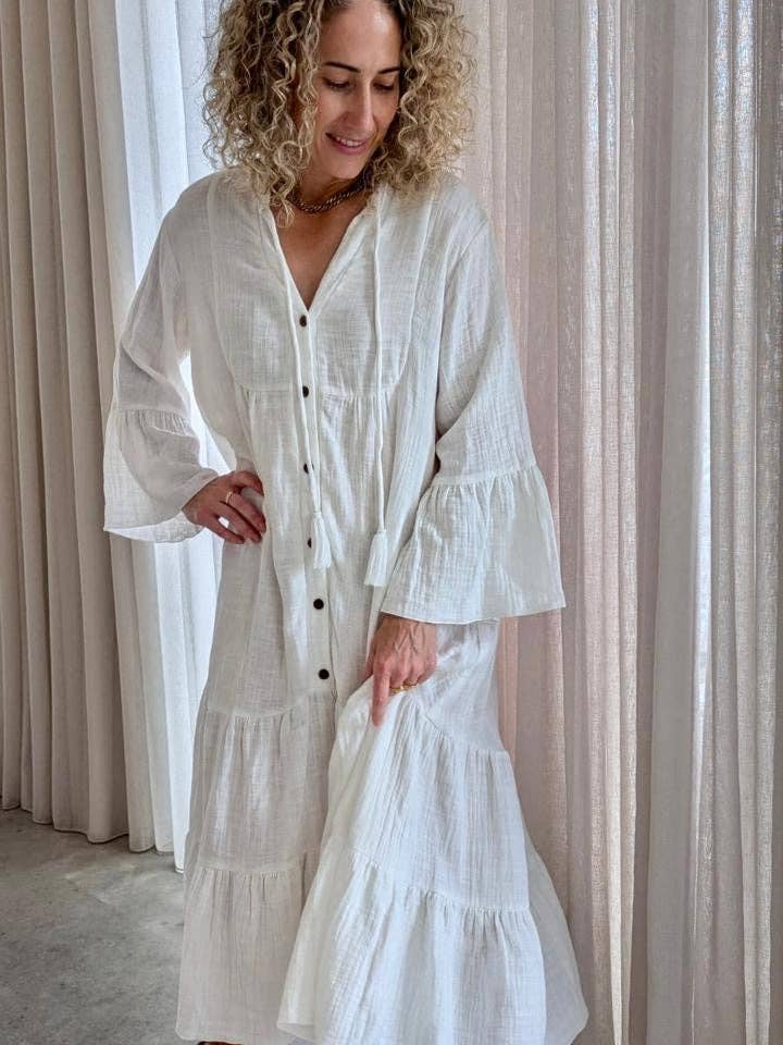 Vestido Midi Branco Cigano por atacado de AMIRA Collective