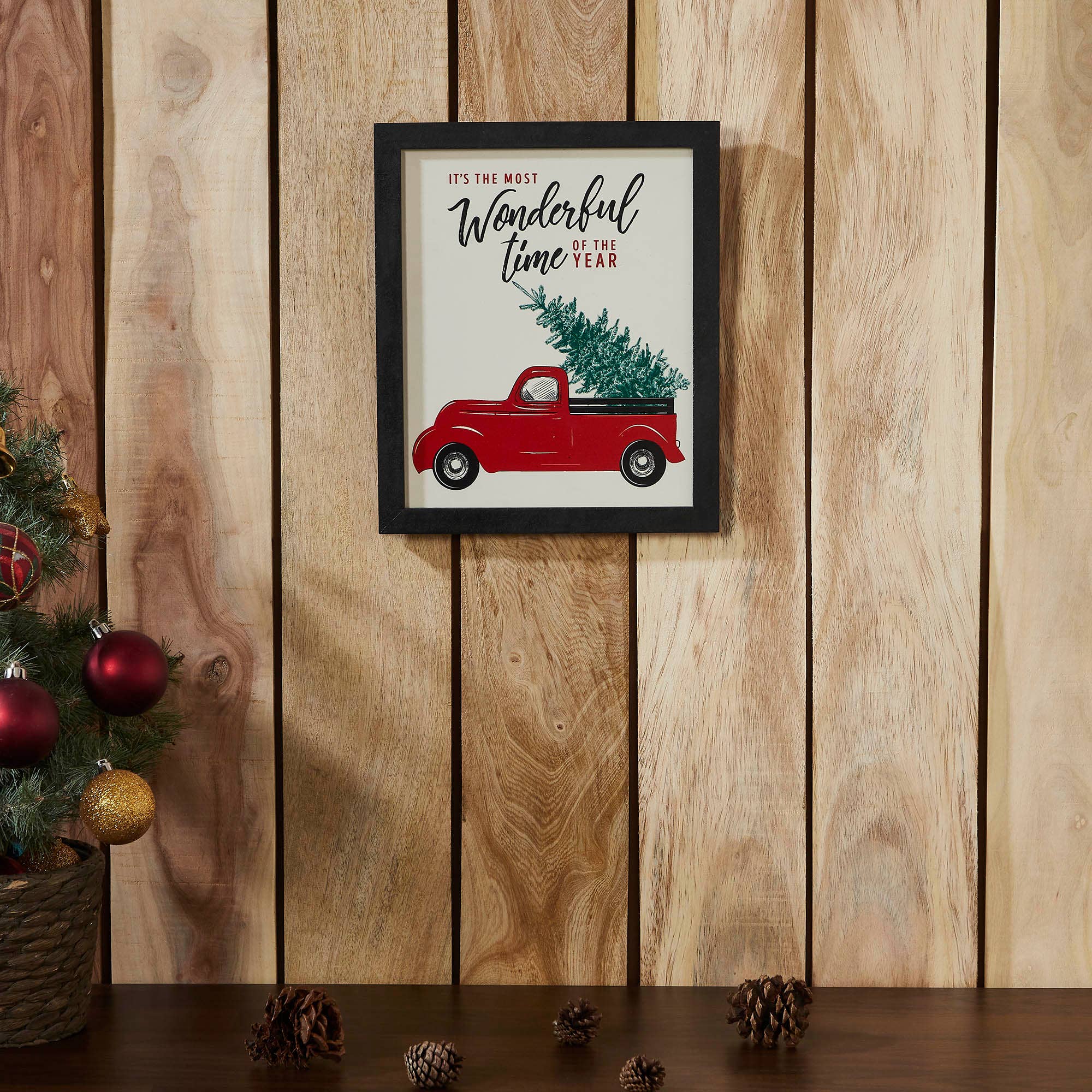 VHC Brands - Vente Pancarte - Panneau mural encadré It's The Most Wonderful Time Truck 12 x 103