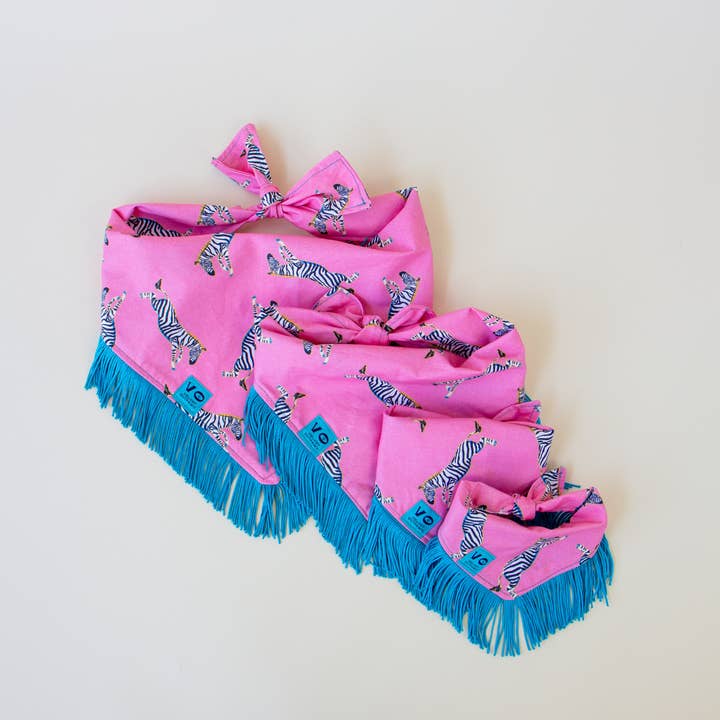 Velvet Outlaw - Wholesale Pet Bandana - Dog - Zebras with Teal Fringe Dog Bandana