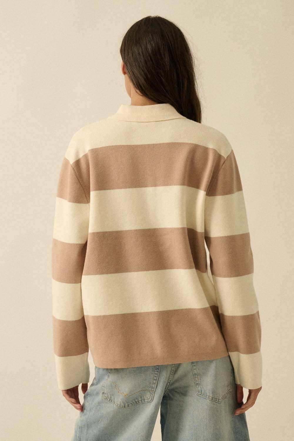 Promesa USA - Wholesale Knit Sweater - Women's - Striped Ribbed Knit Collared Rugby Sweater8