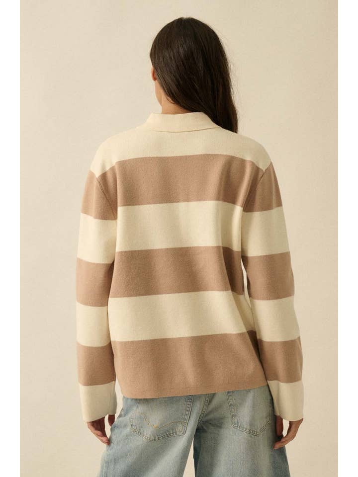 Promesa USA - Wholesale Knit Sweater - Women's - Striped Ribbed Knit Collared Rugby Sweater8