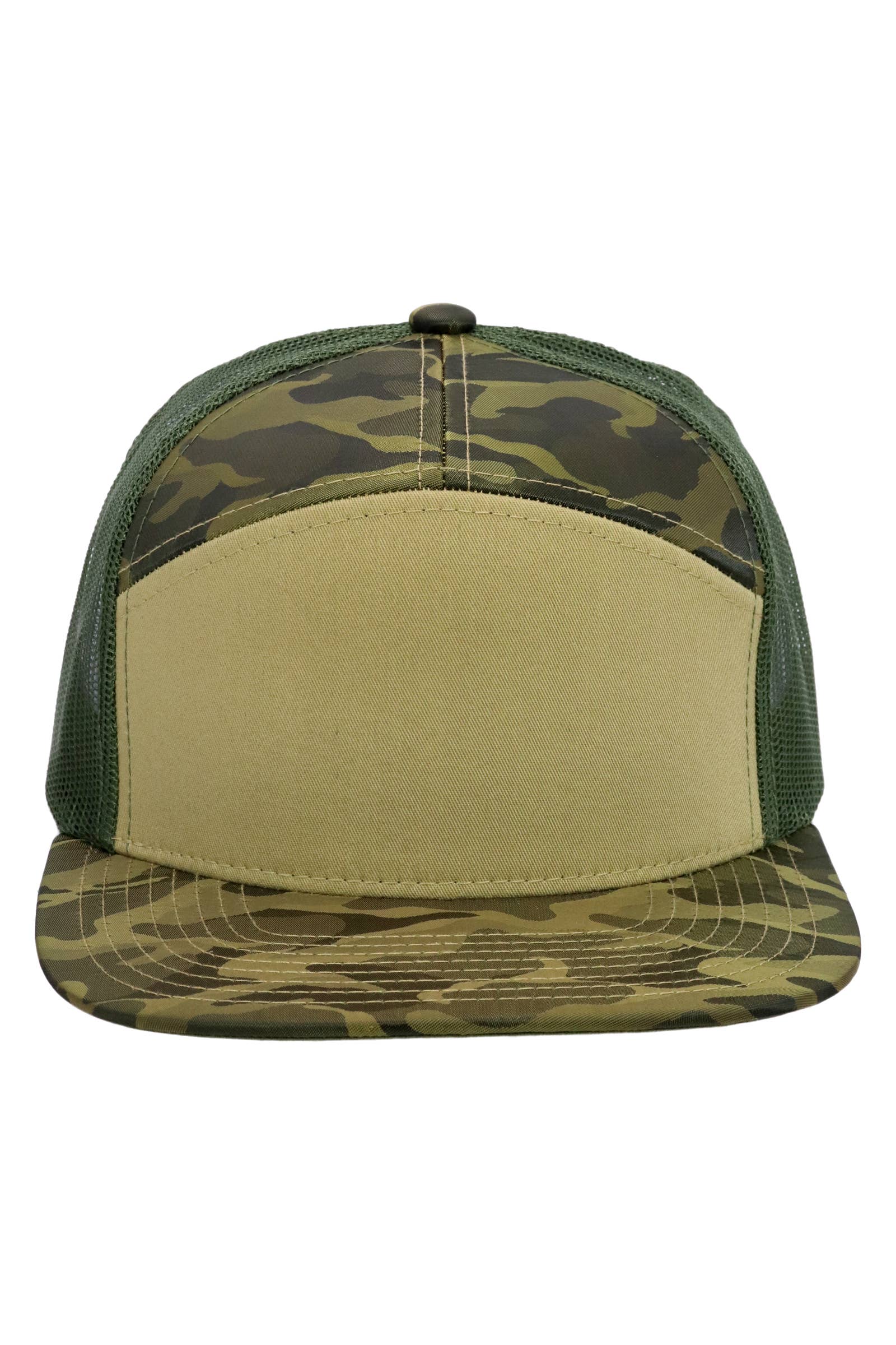 Cap Zone - Wholesale Trucker Hat - Unisex - Solid Front Nylon Camo 7 Panel Flat Trucker Hat1