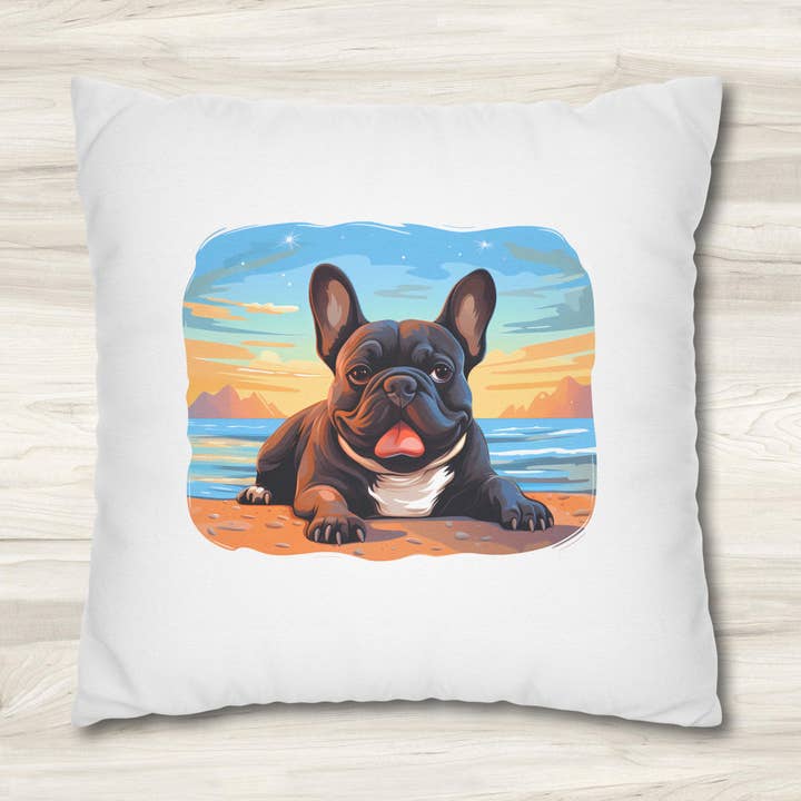 Coussin double face pour chien Coussin profilé de bouledogue français pour la vente par Seaside Serenity