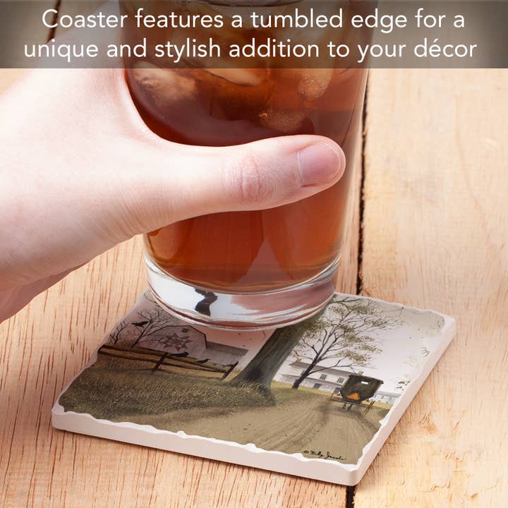 CounterArt/Highland Home/Thirstystone - Vente Sous-verre - Sous-verre Amish Buggy en pierre à usage unique et absorbant3