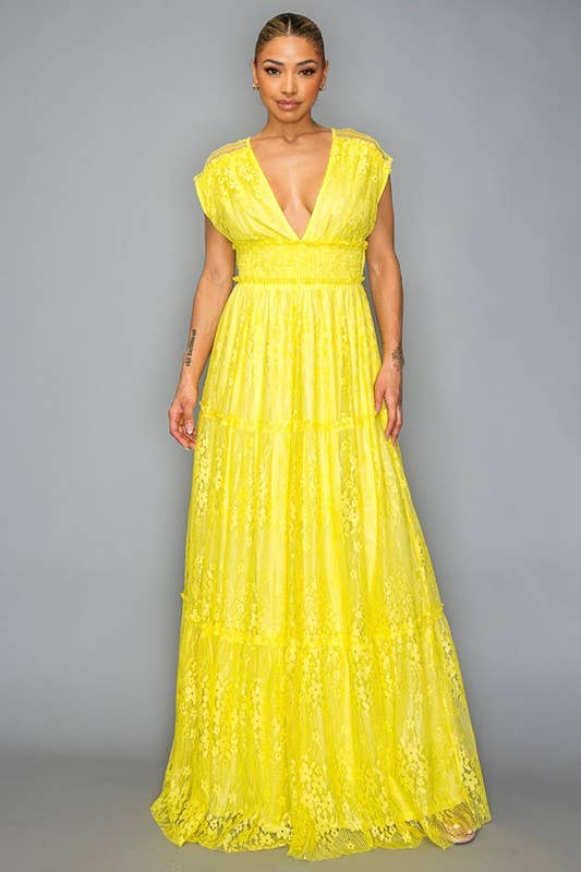 Miss Avenue – wholesale Klänning - Dam – Maxiklänning med heltäckande spets med rökig midja DM3107.4