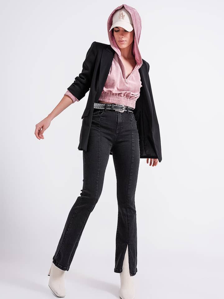 Schwarz Flare schwarze Jeans mit geteiltem Saum für den Großhandel auf Faire