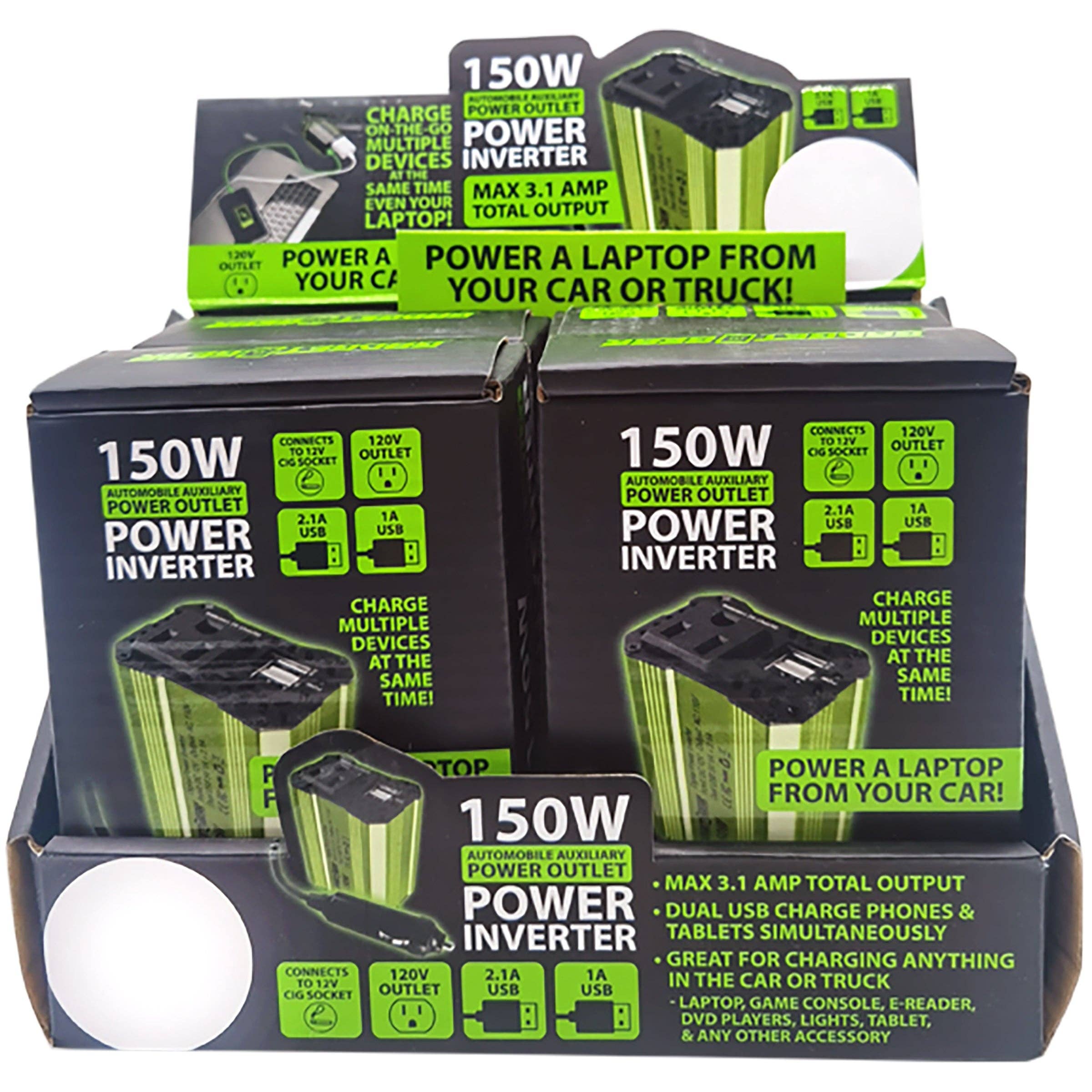 Novelty Brands - Wholesale Portable Charger - GADGET GEAR 150W POWER INVERTER W/120V OUTLET & MORE- 4/PACK1