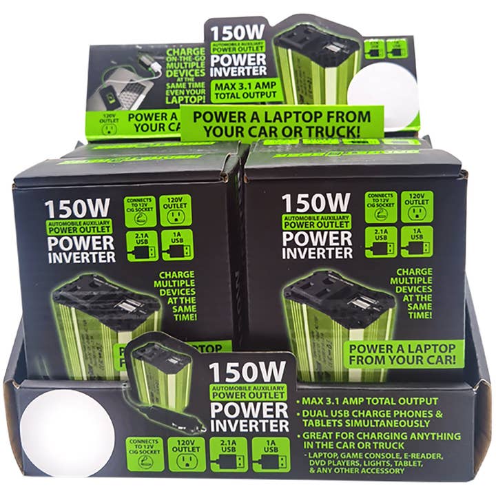 Novelty Brands - Wholesale Portable Charger - GADGET GEAR 150W POWER INVERTER W/120V OUTLET & MORE- 4/PACK1