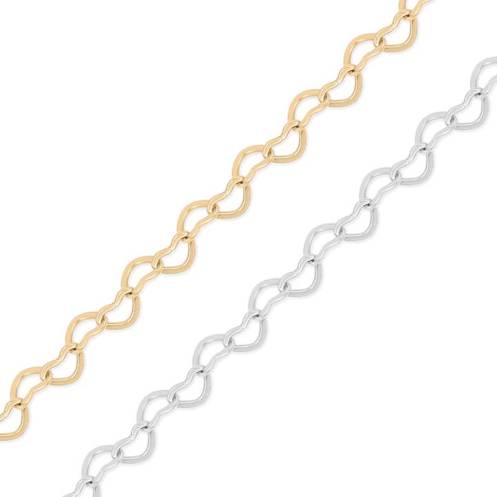 WJW - Wholesale Link & Chain Necklace - 18K Gold PVD Stainless Steel Heart Chain - By The Foot / SPL1031