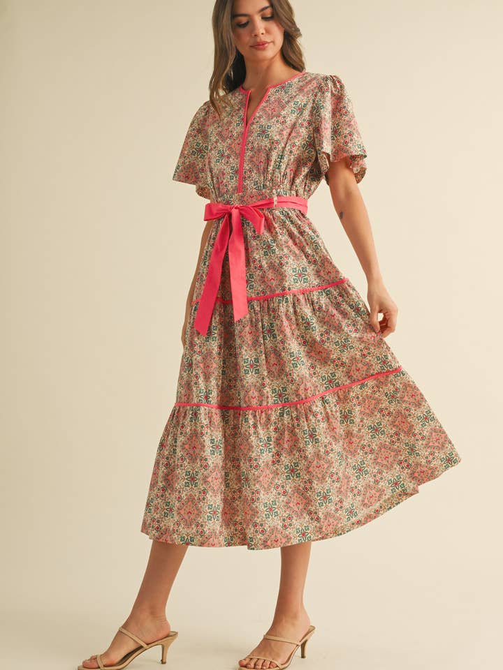 &MERCI - Vente Robe – femme - ROBE MIDI IMPRIMÉE À LIENS CONTRASTÉS MDR38217