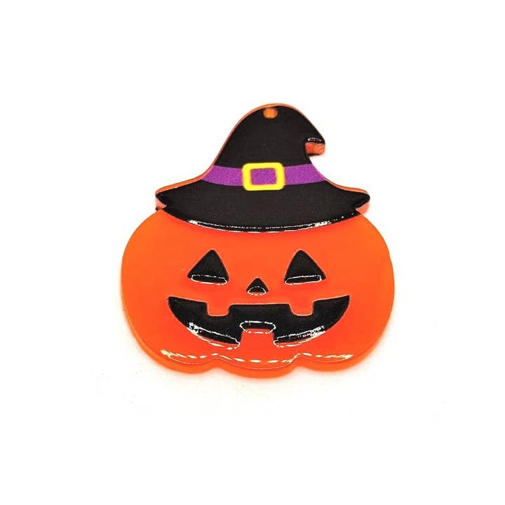 Guerrilla Charm - Wholesale Individual charm/pendant - Halloween Jack O' Lantern in Black Witch Hat Pendant, 38x33mm1