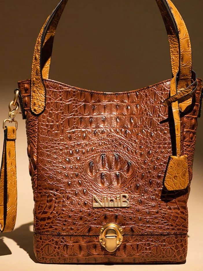 NiniB Embossed Multi Brown Crocodile Handbag for wholesale by NiniB