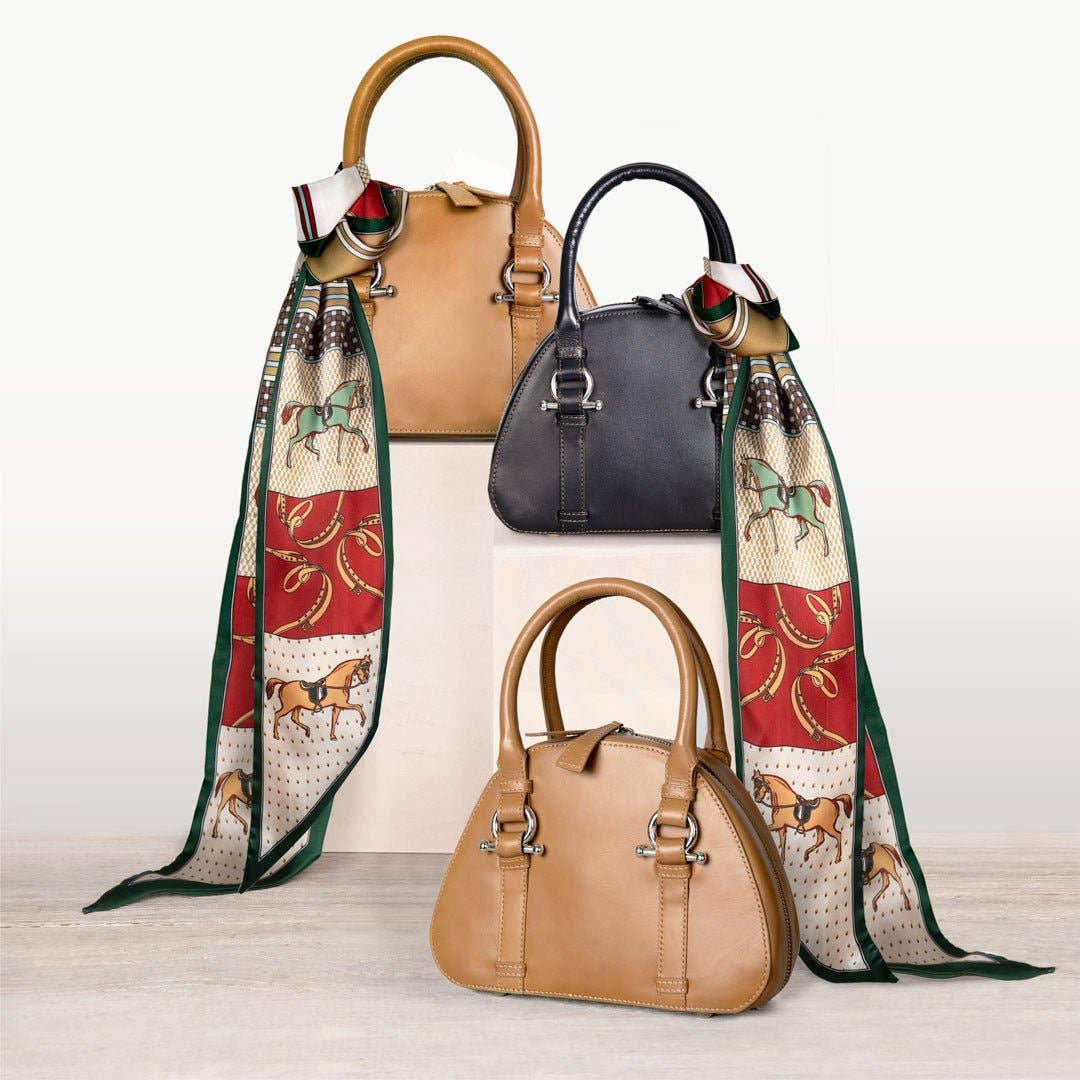 URBAN-EQUESTRIAN - Wholesale Top Handle Bag - Women's - Kella - Horse Bit Vanity Luxury Leather handbag in Caramel10