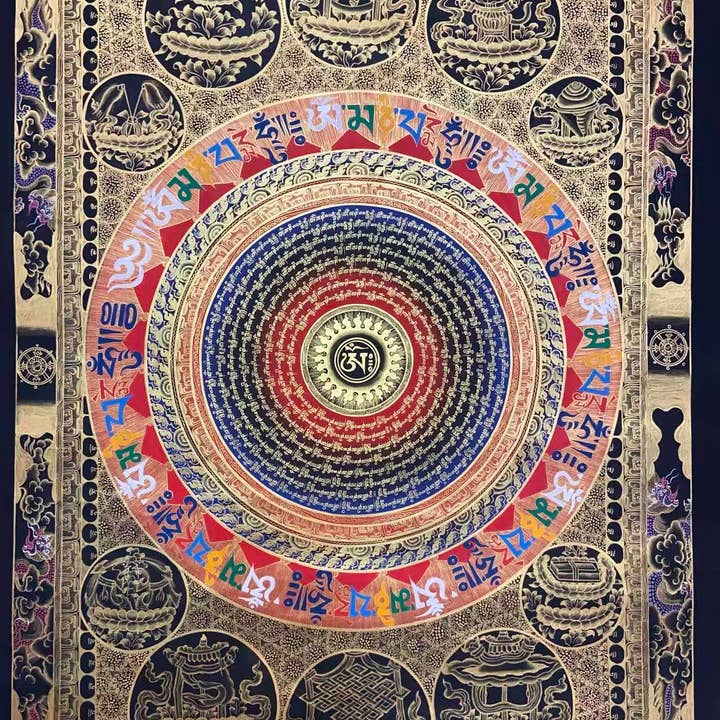 Om Mantra Mandala Stor Thangka for engroshandel hos Art Of Tibet