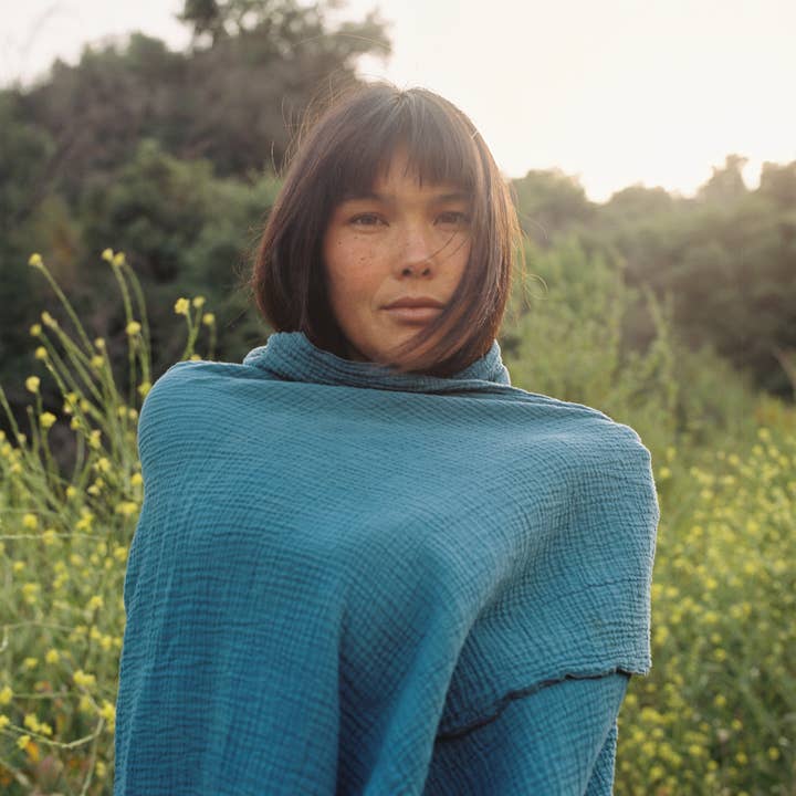 Plant dyed River Shawl in Indigo for wholesale by rainbow + yarrow