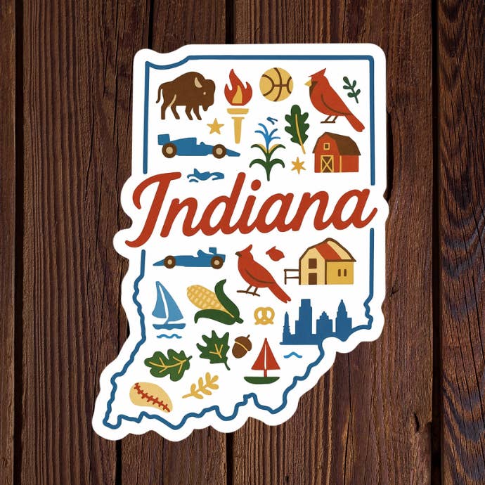 Indiana Icons State Sticker for wholesale by Kase Wear