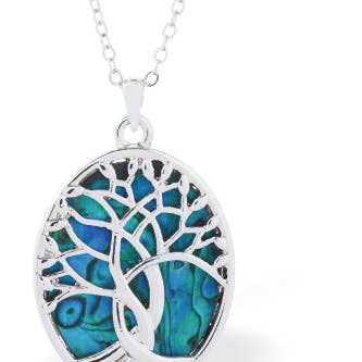 Paua Shell Oval Framed Entwined Tree of Life Necklace for wholesale by Byzantium Collection Ltd