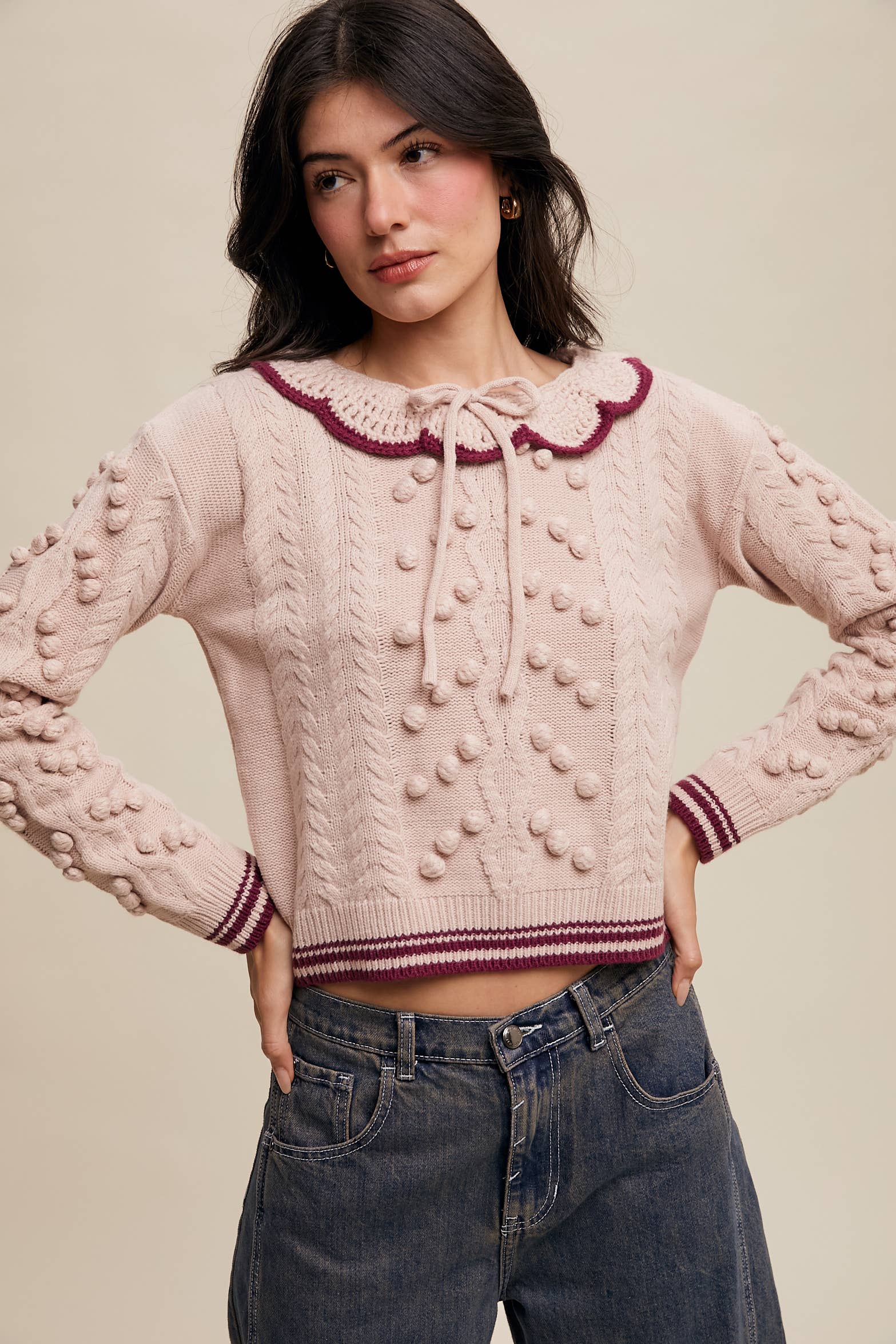 Listicle - Wholesale Knit Sweater - Women's - Pom Pom Cable Knit Sweater2