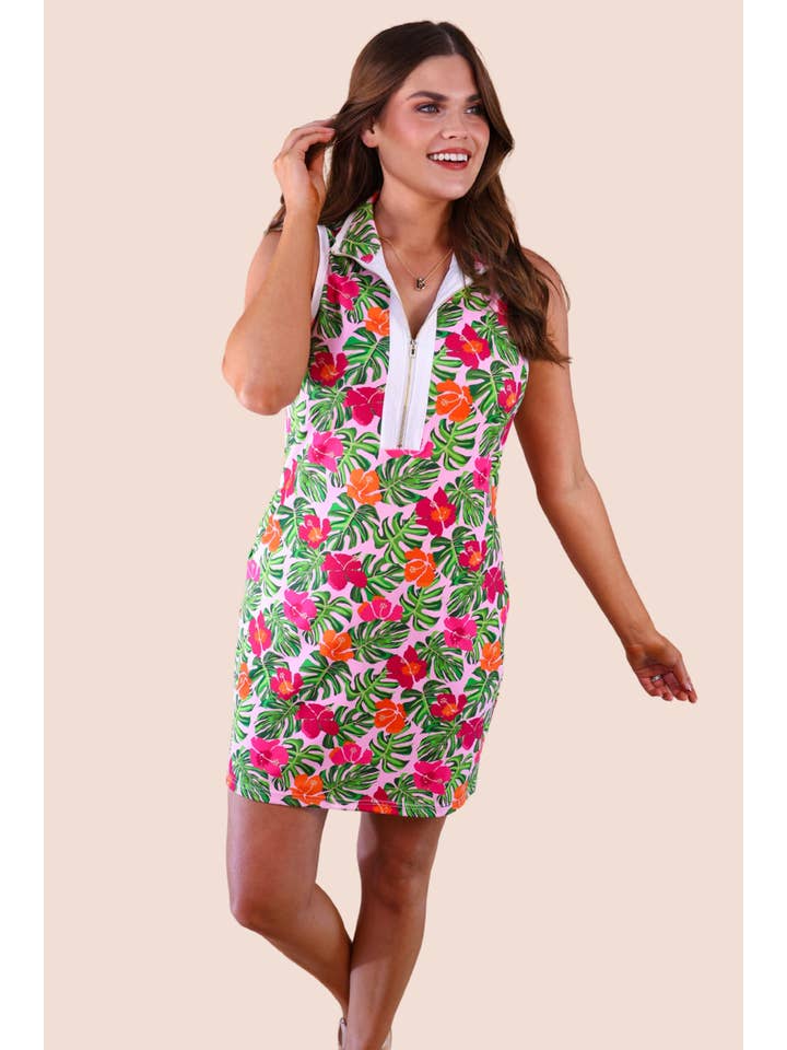 Everyday Zipper Dress, Pink Tropical for wholesale on Faire