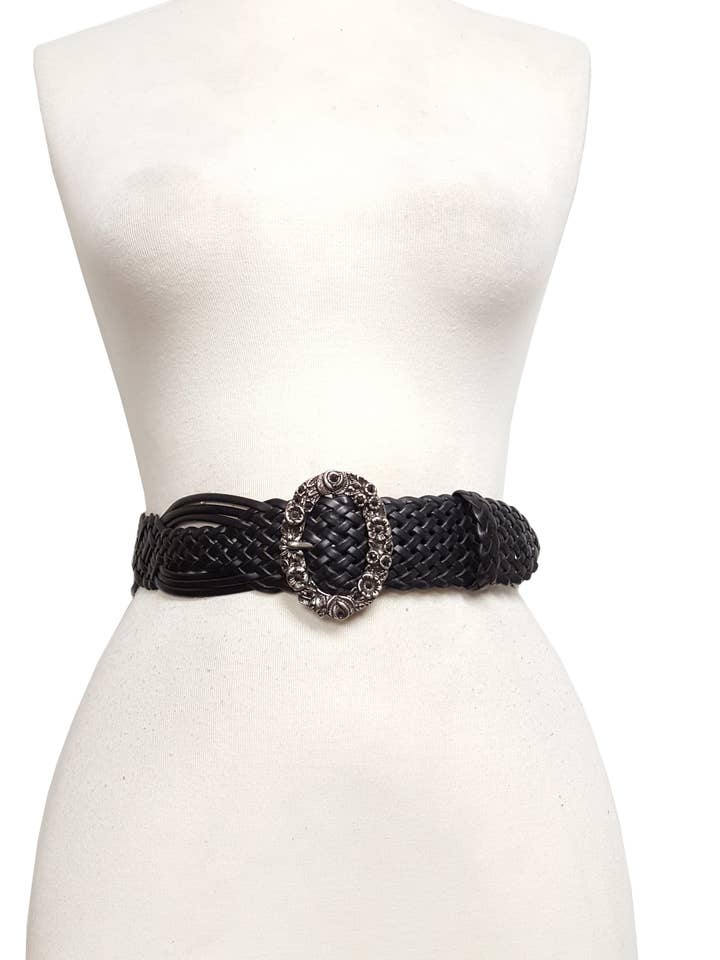 Hand Braided Leather Belt with Floral theme Buckle for wholesale by Axesoria West