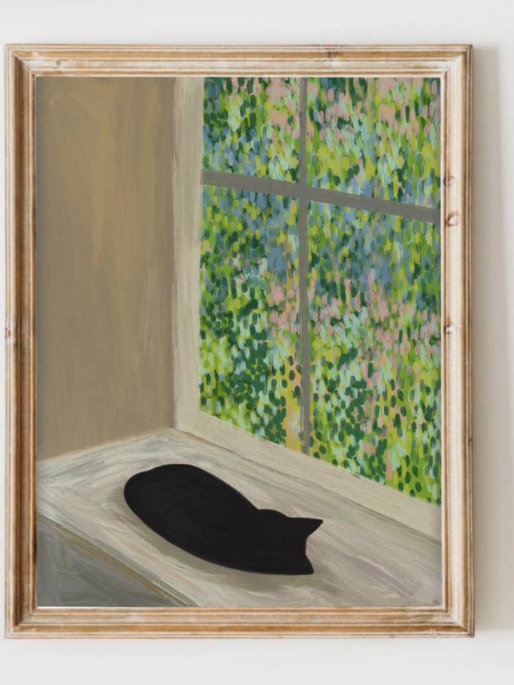 Black Cat Window Nap Art Print – Cute Feline Home Decor for wholesale by The Paper Tail