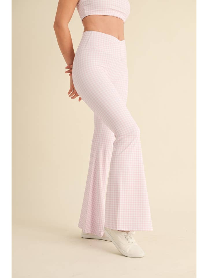 KIMBERLY C – Engroshandel Sports-/loungeleggings – til kvinder – Gingham Print Højtaljede Crossover Flare Leggings42