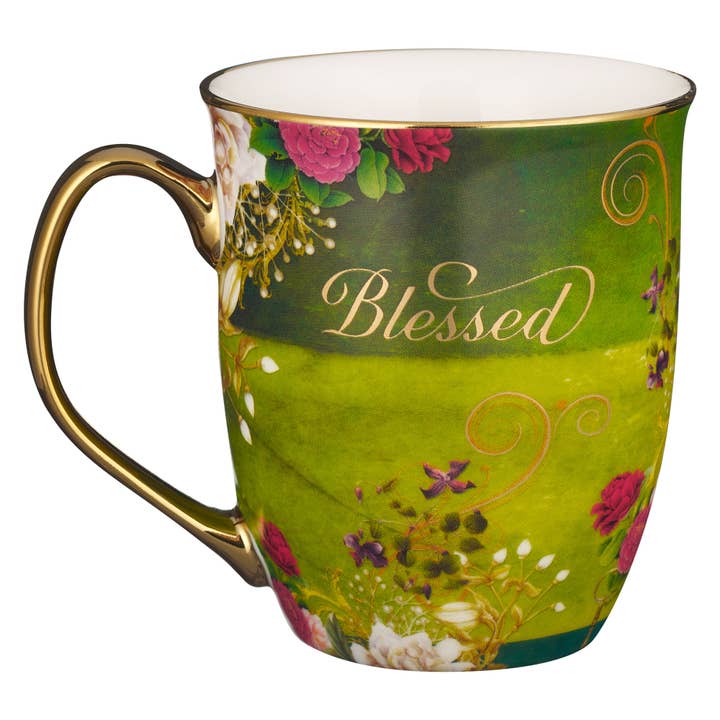 Christian Art Gifts - Wholesale Coffee Mug - Mug Blue/White Peacock Blessed Jer. 17:7