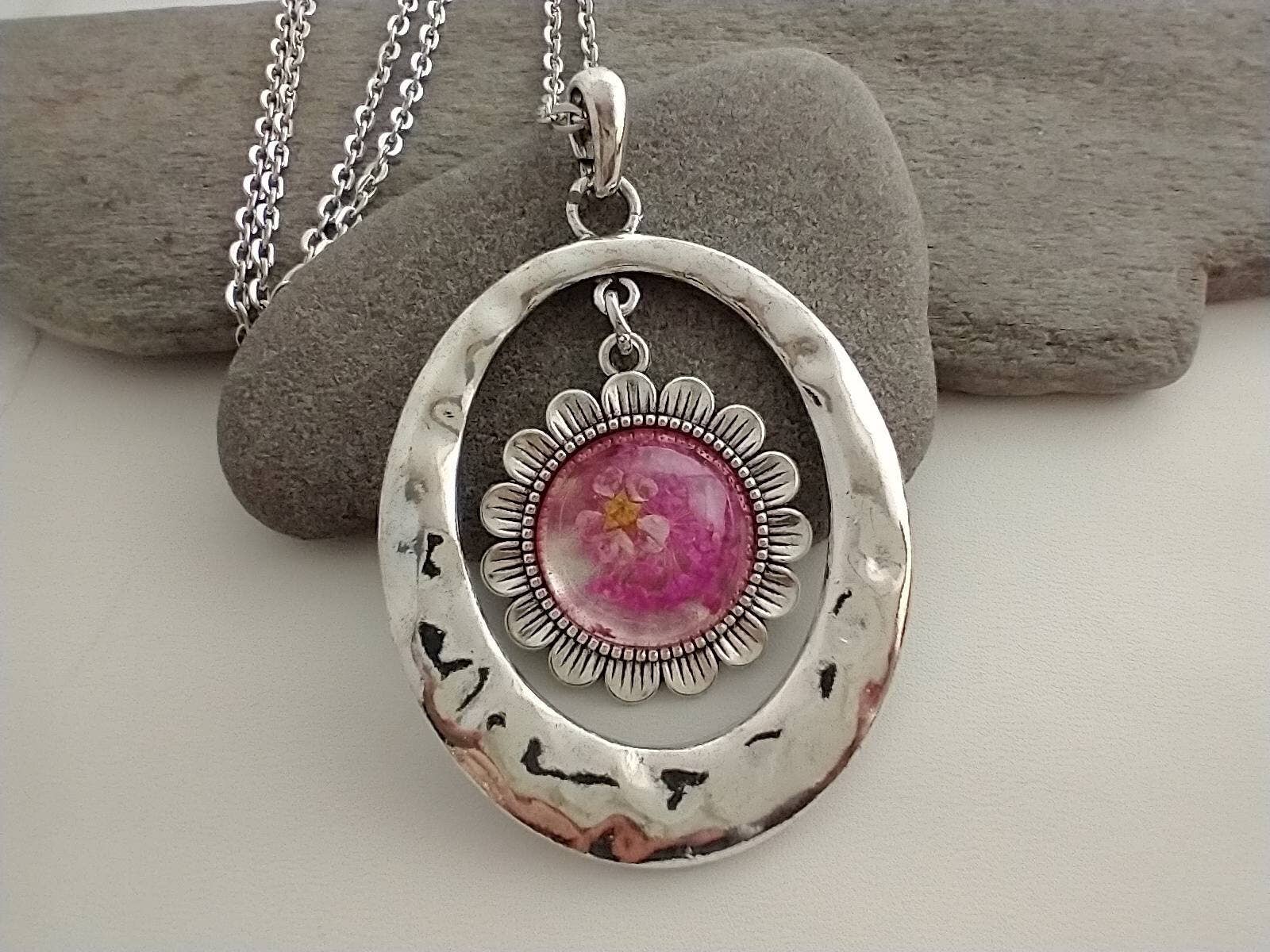 Piccadilly Pendants - Wholesale Pendant/Charm Necklace - Pressed Flower Statement Necklace, 6 Colors3