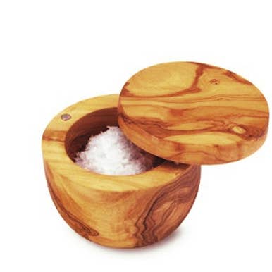 Berard Olive Wood Salt Keeper with Swivel Top for wholesale by The French Farm