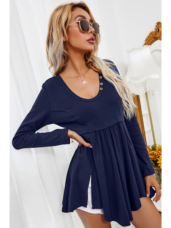 ePretty - Wholesale Tunic - Women's - EP-TP1606 Baby Doll Tunic Henley Top