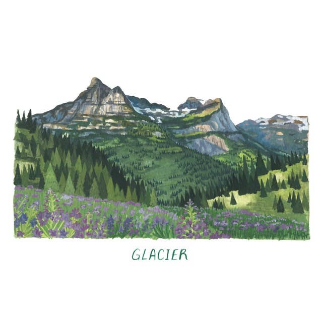 Glacier National Park Print for wholesale by Erin Vaughan Illustration