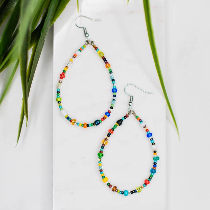 Rainbow Beaded Hoops Earring for wholesale by Lucia's Imports